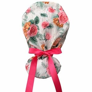 Anesthesia scrub cap, nursing surgical hat, scrub cap ponytail style pink ppe RN